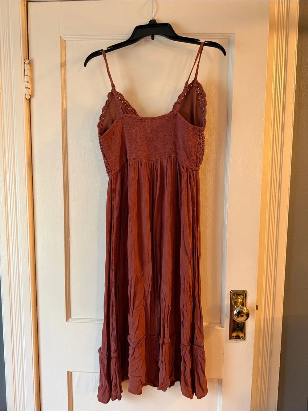 Vintage Rust Crochet Bodice Midi Dress - Picture 2 of 4